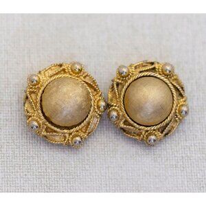 Vintage Gold Tone Elegant Faux Pearls Unique Clip On Earrings by Kramer - K1